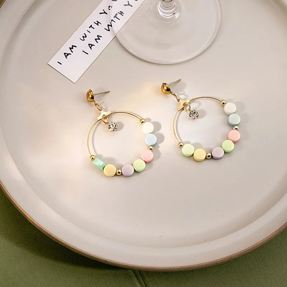 Bohemian Style Hoop Resin Drop Earrings in Pastel - Picture 2 of 2